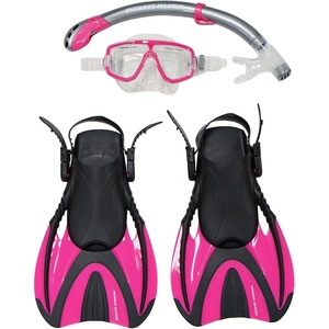image:imageSnorkeling Mask amp Fins Set with DryTop Snorkel  Panoramic AntiFog Tempered Glass Mask amp Adjustable OpenHeel Fins for Adults  Ideal for Swimming Beach amp ReefPink