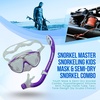 image:imageKids Snorkeling Mask amp SemiDry Snorkel Combo  Panoramic AntiFog Tempered Glass Mask amp Adjustable Silicone Fit Purple