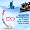 image:imageSnorkeling Mask amp SemiDry Snorkel Combo  Panoramic AntiFog Tempered Glass Mask with Splash Guard Comfortable Fit for Adults PinkSilver