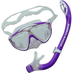 image:imageKids Snorkeling Mask amp SemiDry Snorkel Combo  Panoramic AntiFog Tempered Glass Mask amp Adjustable Silicone Fit Purple